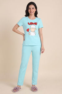 Zivame Farm Lore Knit Cotton Pyjama Set - Tanger Turquoise — thumbnail 2
